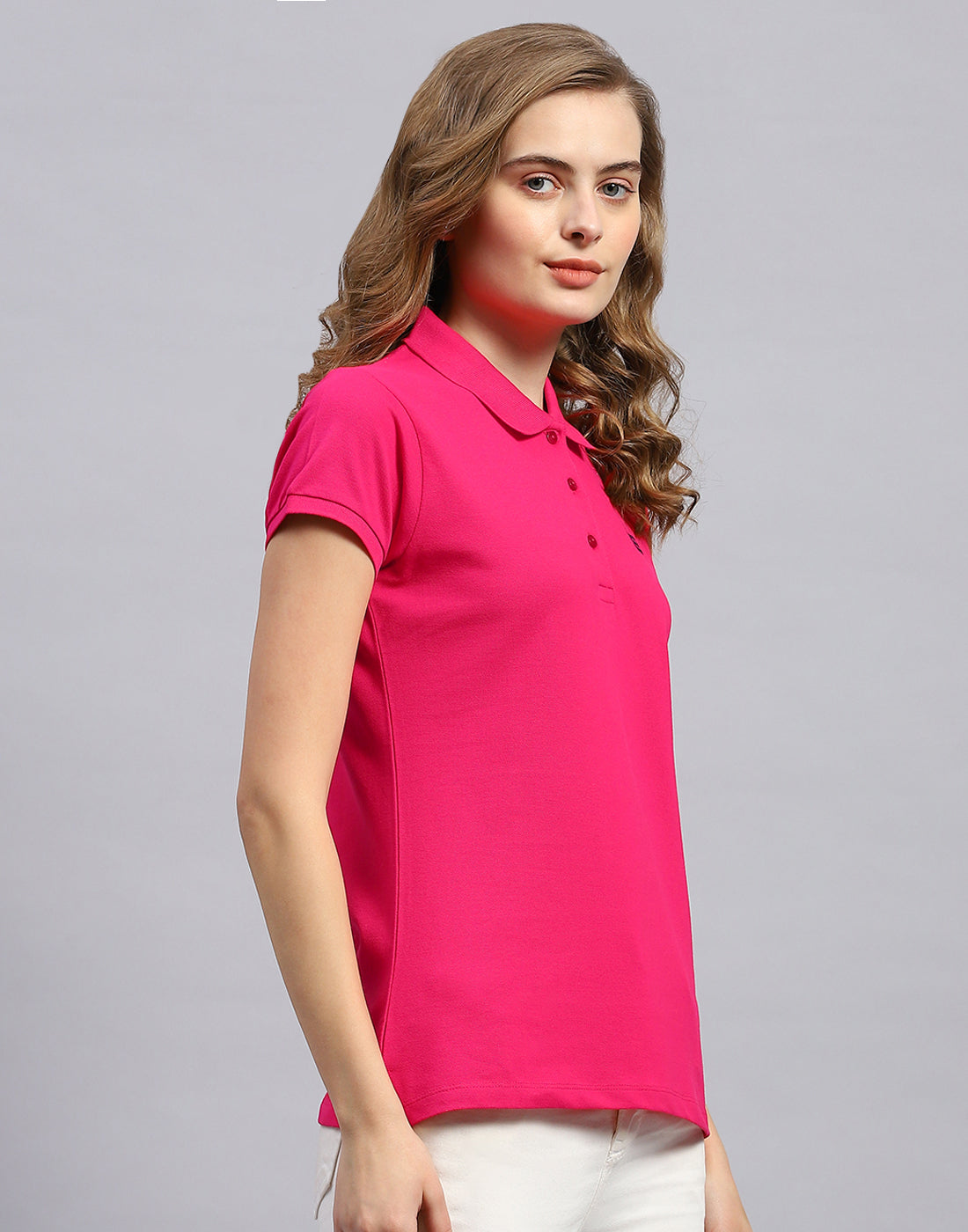 Rock.it Women Pink Solid Polo Collar Half Sleeve T-Shirt