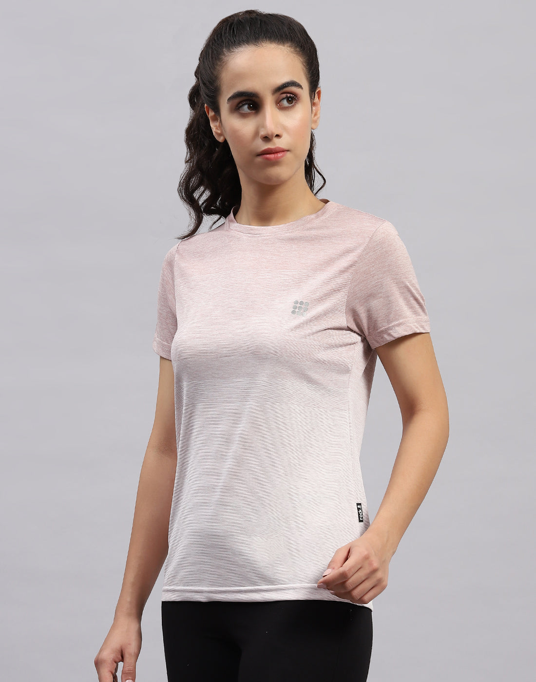 Rock.it Women Pink Stripe Round Neck Half Sleeve Top