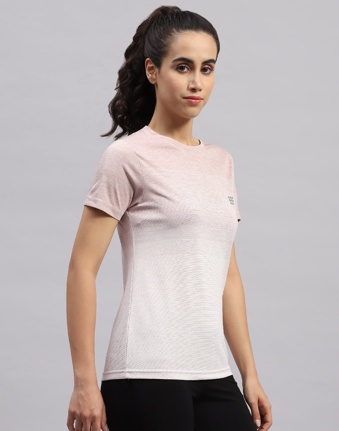 Rock.it Women Pink Stripe Round Neck Half Sleeve Top