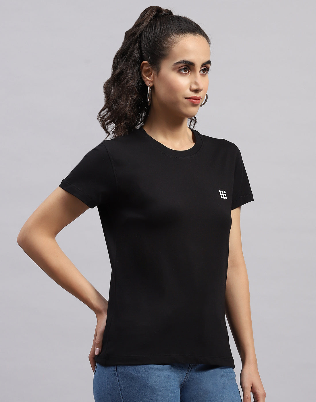 Rock.it Women Black Solid Round Neck Half Sleeve Top