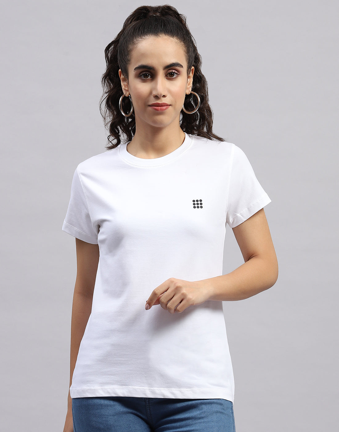 Rock.it Women White Solid Round Neck Half Sleeve Top