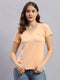 Rock.it Women Peach Solid V Neck Half Sleeve Top