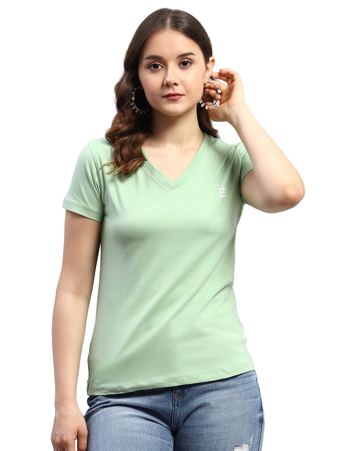 Rock.it Women Green Solid V Neck Half Sleeve Top
