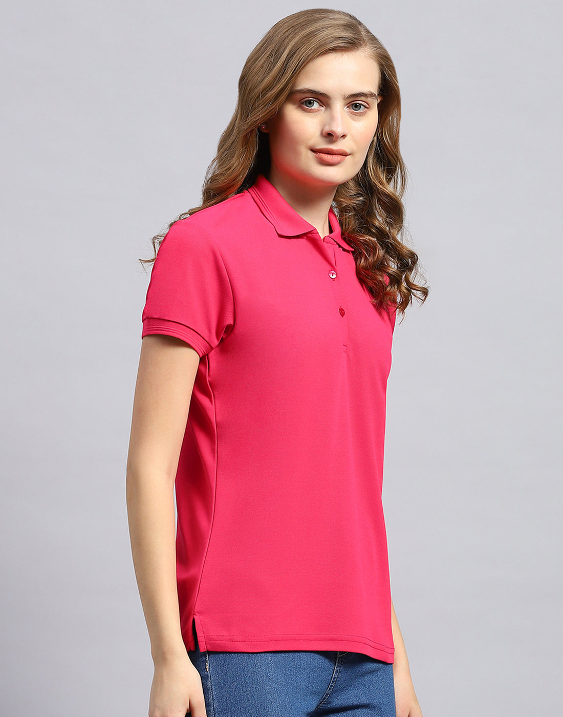 Rock.it Women Pink Solid Polo Collar Half Sleeve T-Shirt