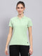 Rock.it Women Green Solid Collar Half Sleeve T Shirt