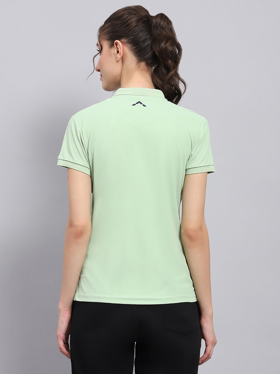 Rock.it Women Green Solid Collar Half Sleeve T Shirt