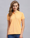 Rock.it Women Orange Solid Polo Collar Half Sleeve T-Shirt