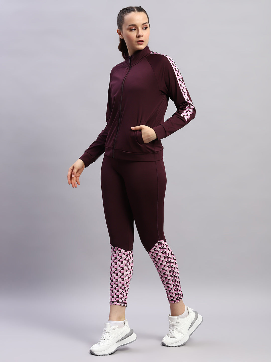 Rock.it Women Maroon Printed Band Collar Full Sleeve 3Pc Cords Set