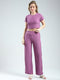 Rock.it Women Purple Solid Round Neck Half Sleeve Cords Set