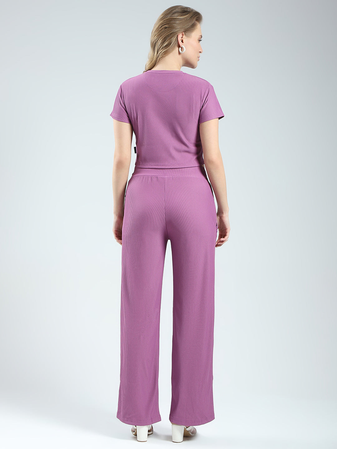 Rock.it Women Purple Solid Round Neck Half Sleeve Cords Set