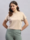 Rock.it Women Beige Solid Round Neck Half Sleeve Top