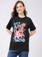 Rock.it Women Black Printed Round Neck Half Sleeve Top