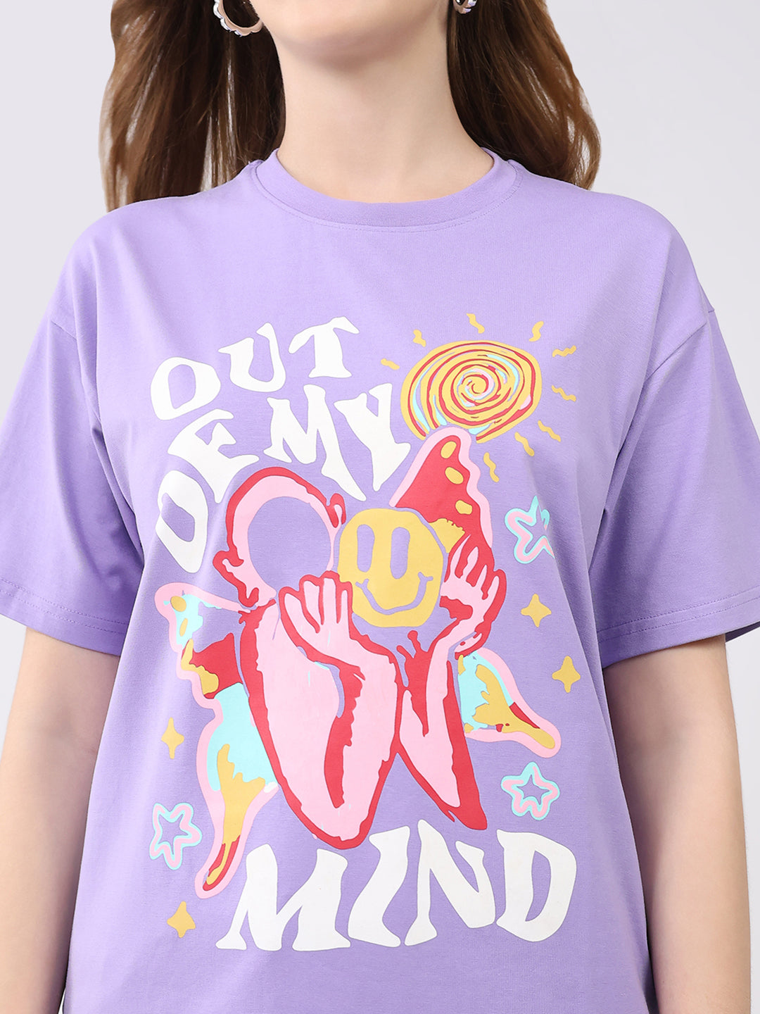 Rock.it Women Purple Printed Round Neck Half Sleeve Top