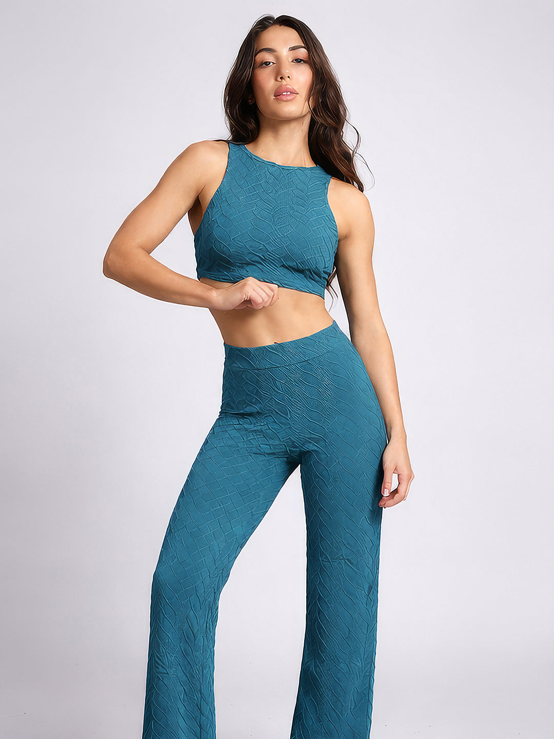Rock.it Women Green Self Design Round Neck Sleeveless Cords Set
