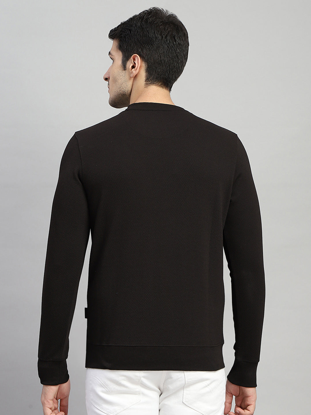 Rock.it Men Black Self Design Round Neck Full Sleeve Sweatshirt