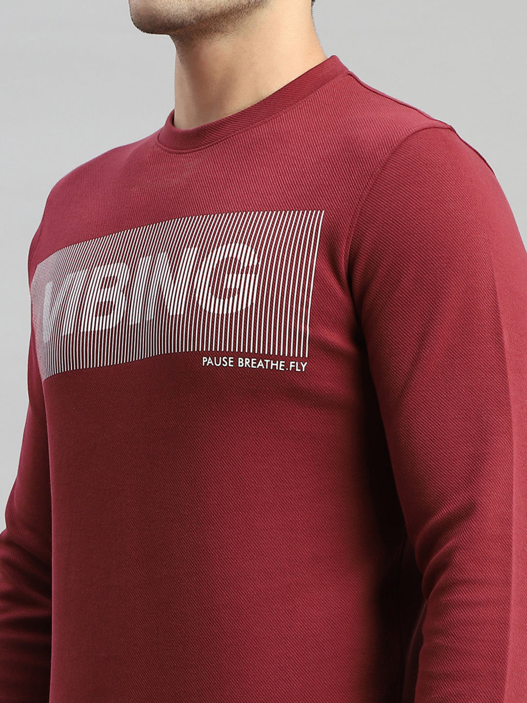 Rock.it Men Maroon Printed Round Neck Full Sleeve Sweatshirt