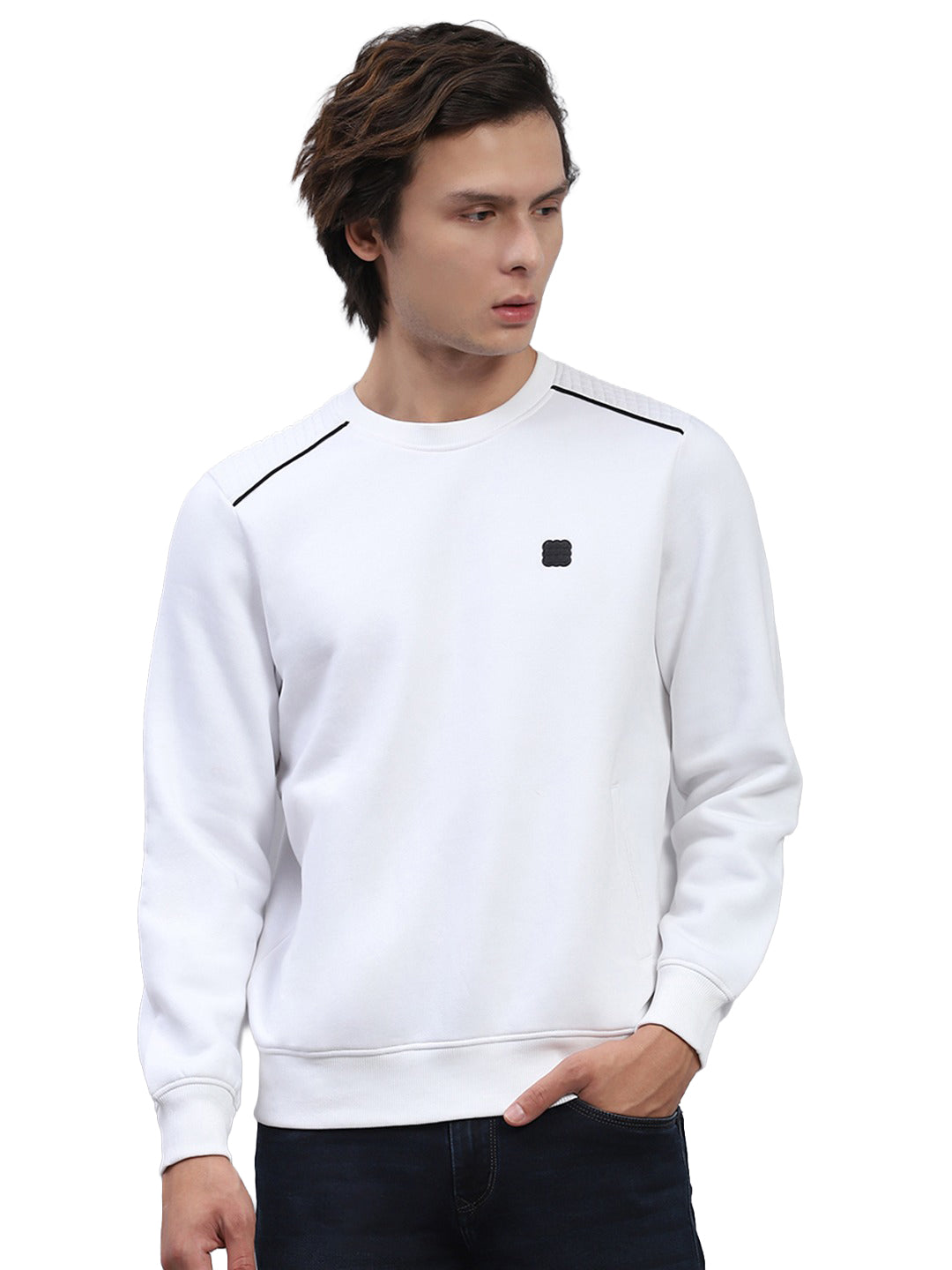 Rock.it Men White Solid Round Neck Full Sleeve Sweatshirt