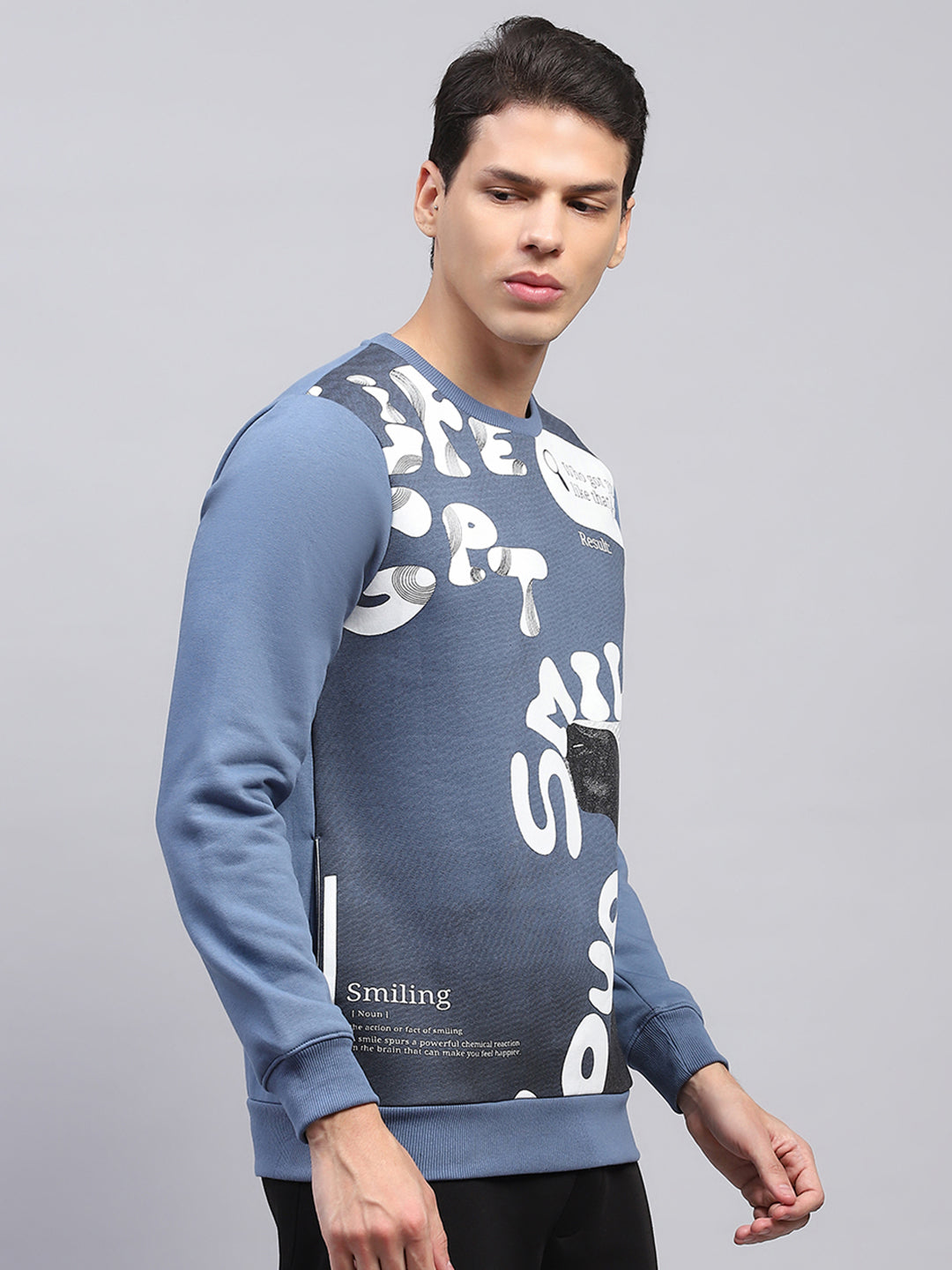Rock.it Men Blue Printed Round Neck Full Sleeve Sweatshirt