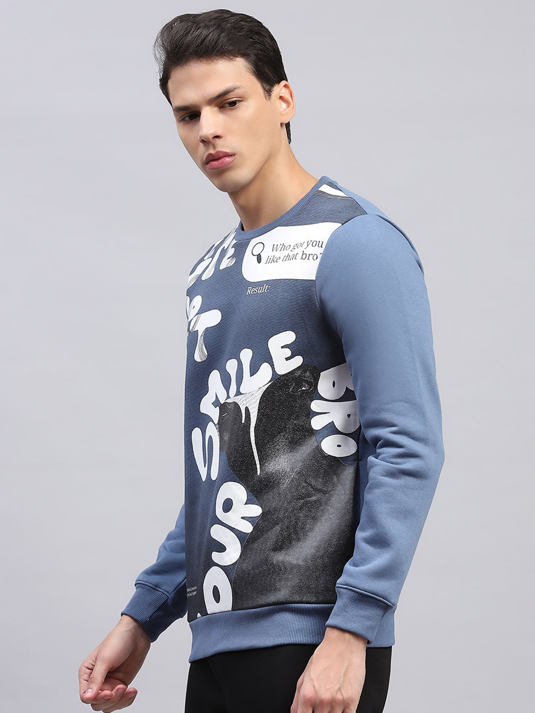 Rock.it Men Blue Printed Round Neck Full Sleeve Sweatshirt
