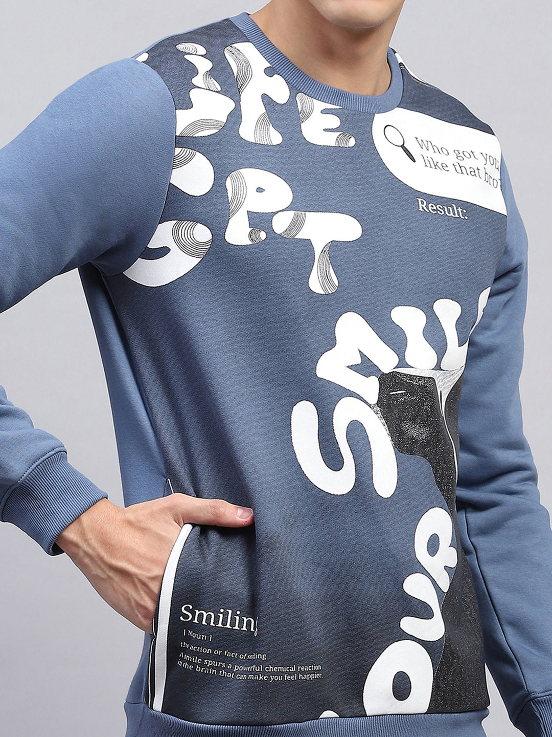 Rock.it Men Blue Printed Round Neck Full Sleeve Sweatshirt