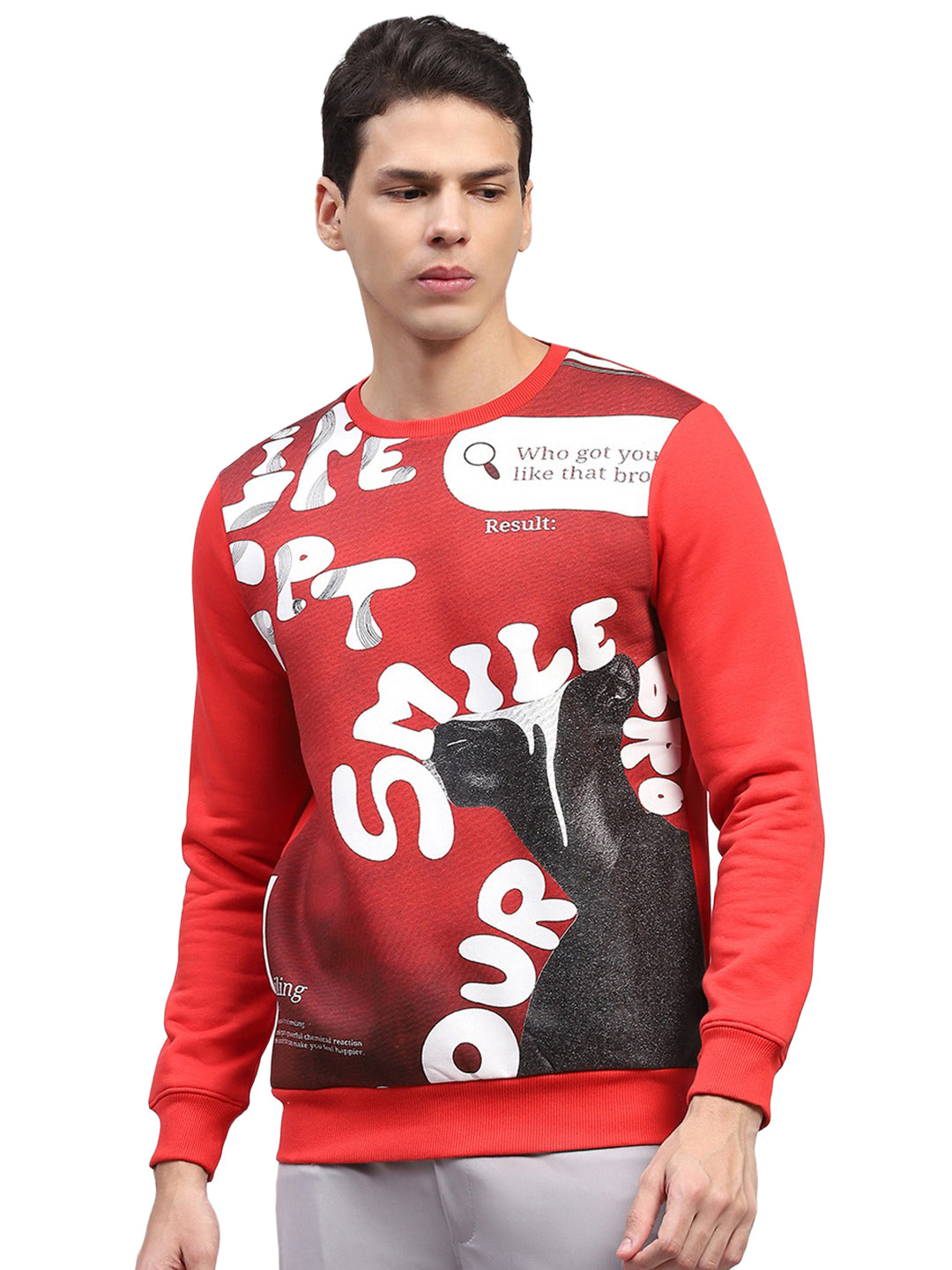 Rock.it Men Red Printed Round Neck Full Sleeve Sweatshirt