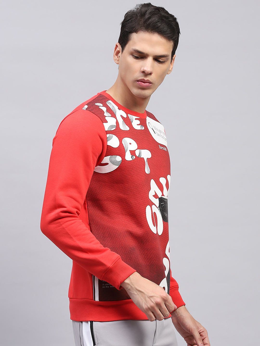Rock.it Men Red Printed Round Neck Full Sleeve Sweatshirt