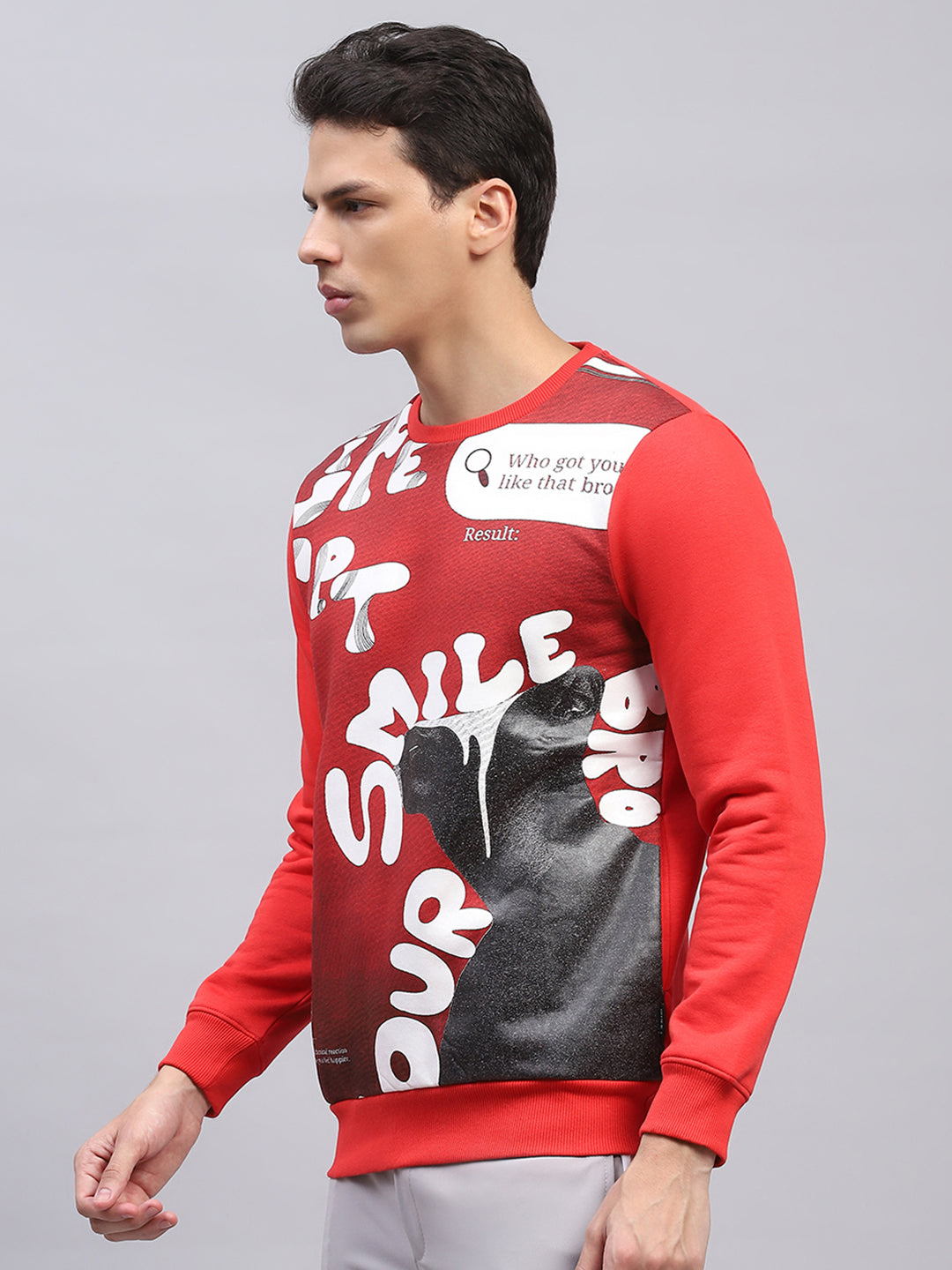 Rock.it Men Red Printed Round Neck Full Sleeve Sweatshirt