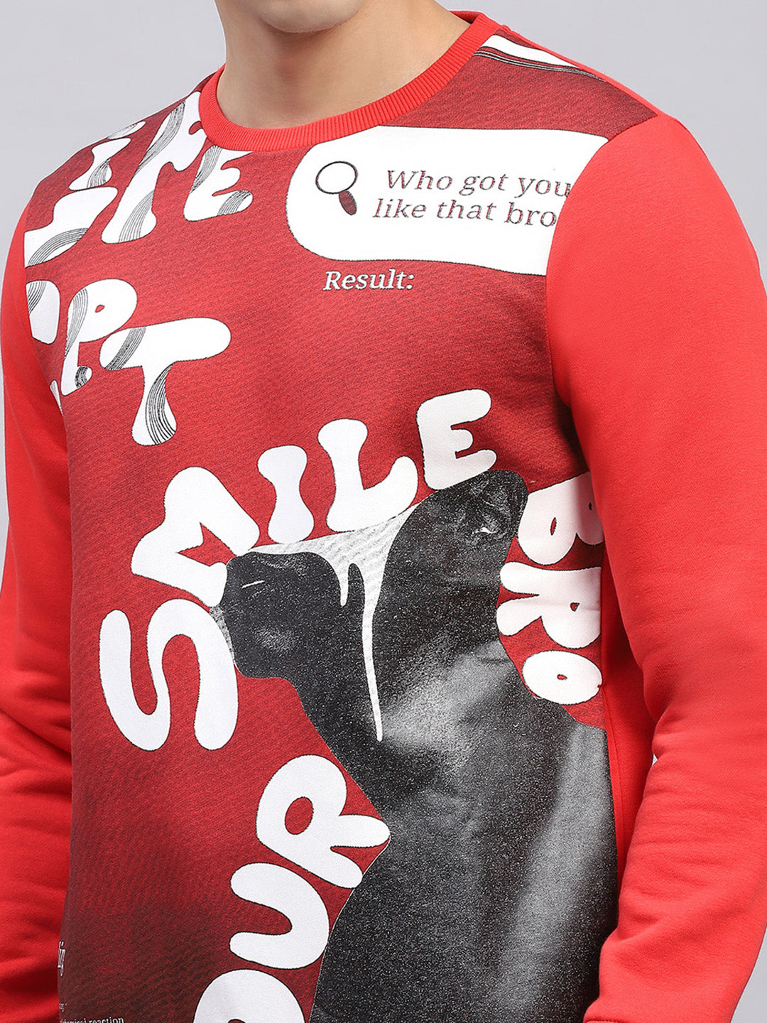 Rock.it Men Red Printed Round Neck Full Sleeve Sweatshirt