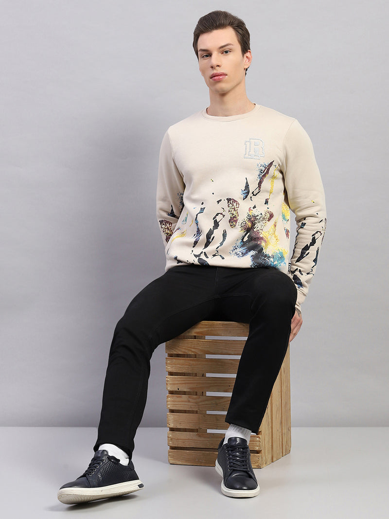 Beige Regular Fit Round Neck Long Sleeves Men's Sweatshirt by Being Human Clothing