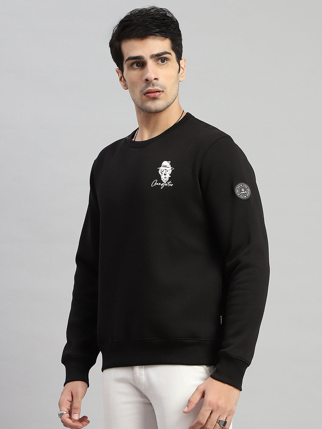 Rock.it Men Black Printed Round Neck Full Sleeve Sweatshirt