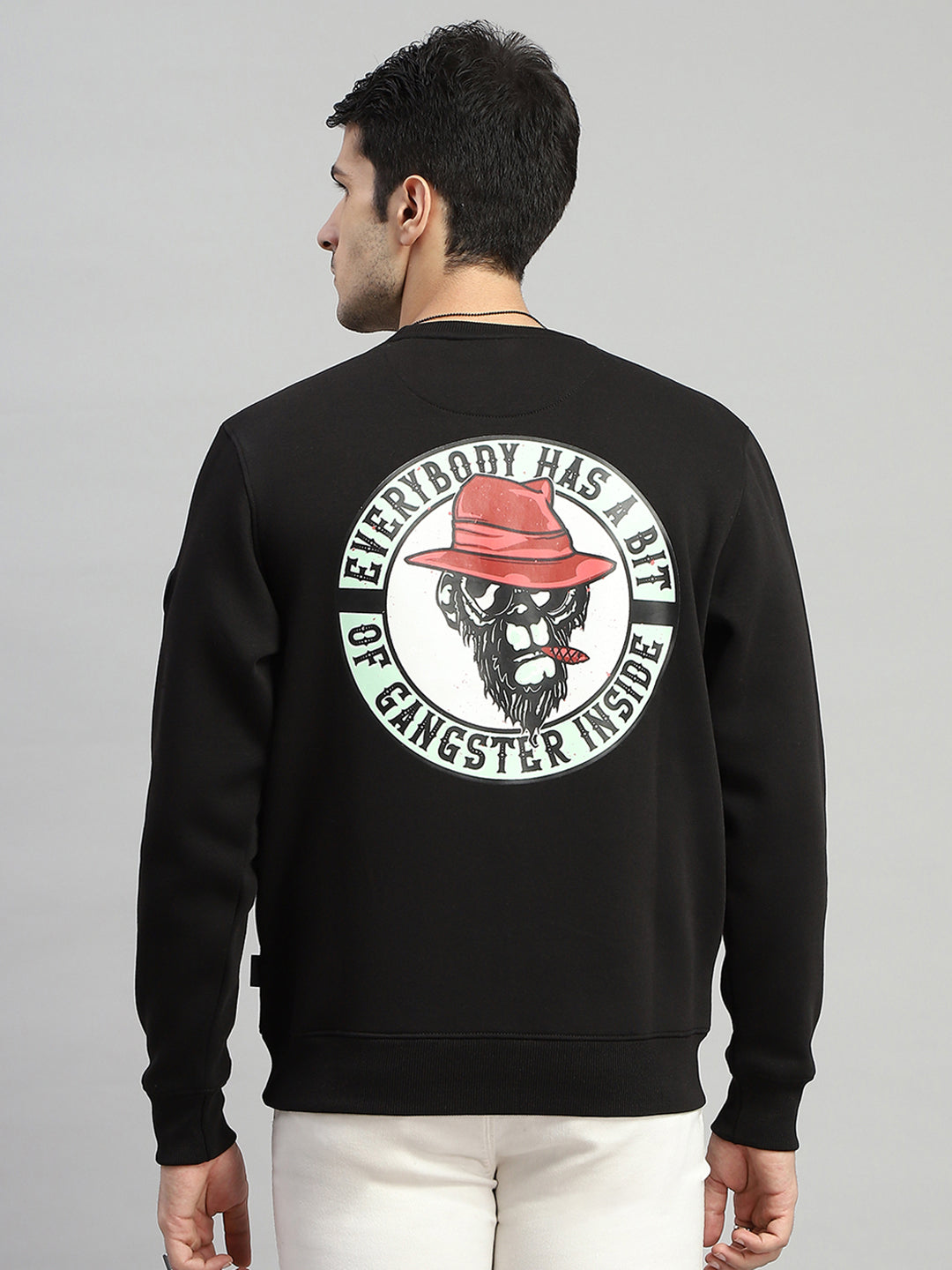 Rock.it Men Black Printed Round Neck Full Sleeve Sweatshirt
