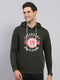 Rock.it Men Olive Printed Hooded Full Sleeve Sweatshirt