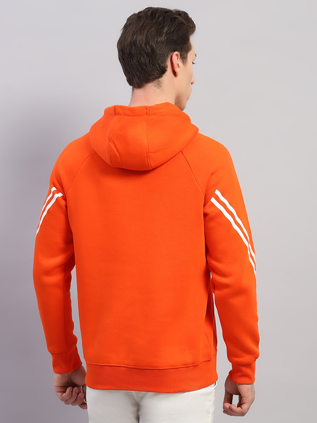 Rock.it Men Orange Printed Hooded Full Sleeve Sweatshirt