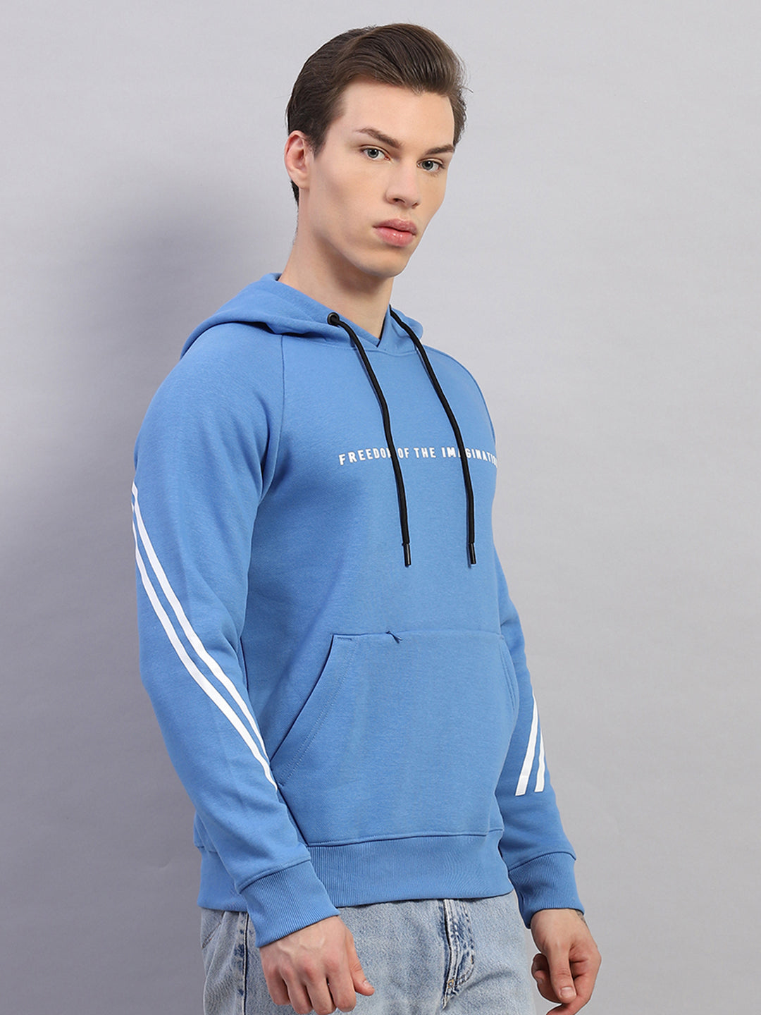 Rock.it Men Blue Printed Hooded Full Sleeve Sweatshirt