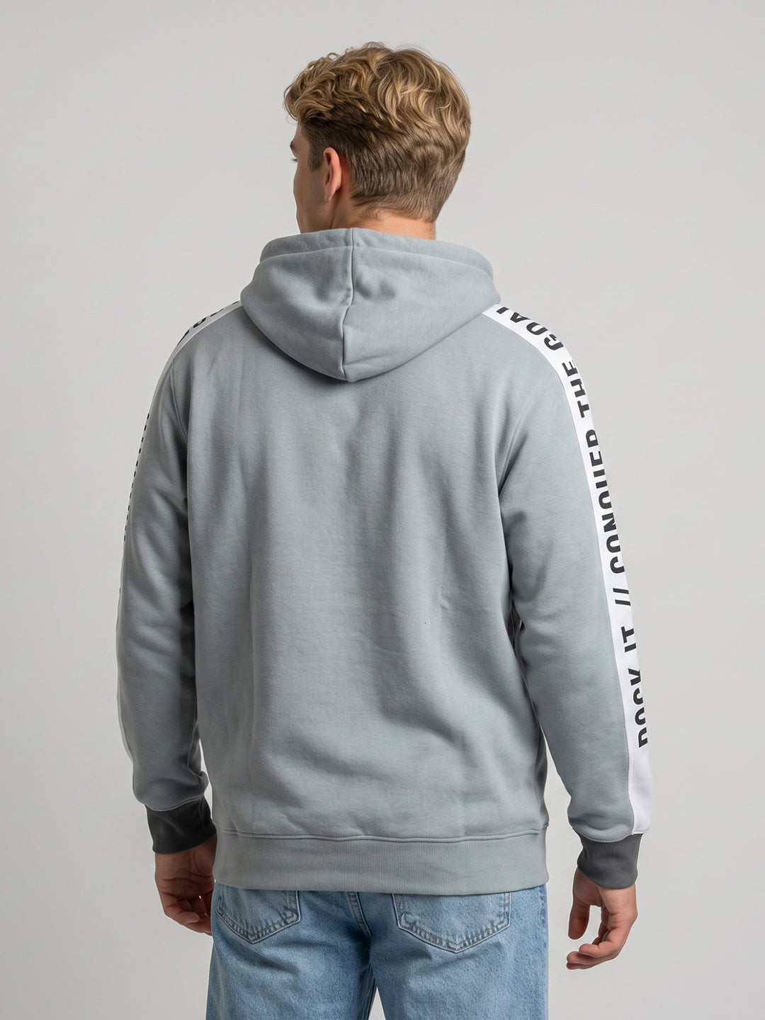 Rock.it Men Charcoal Solid Hooded Full Sleeve Sweatshirt