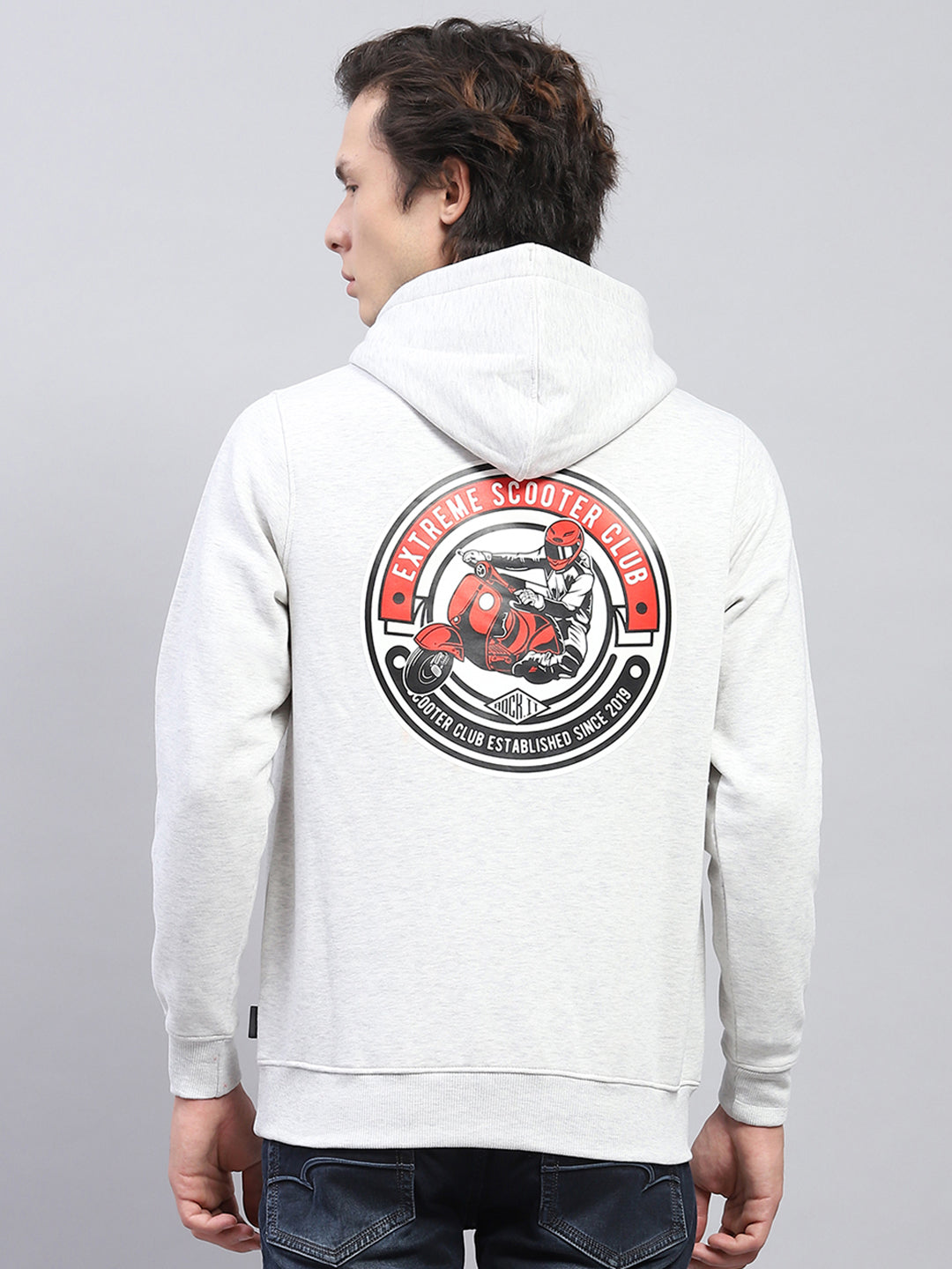 Rock.it Men Grey Printed Hooded Full Sleeve Sweatshirt