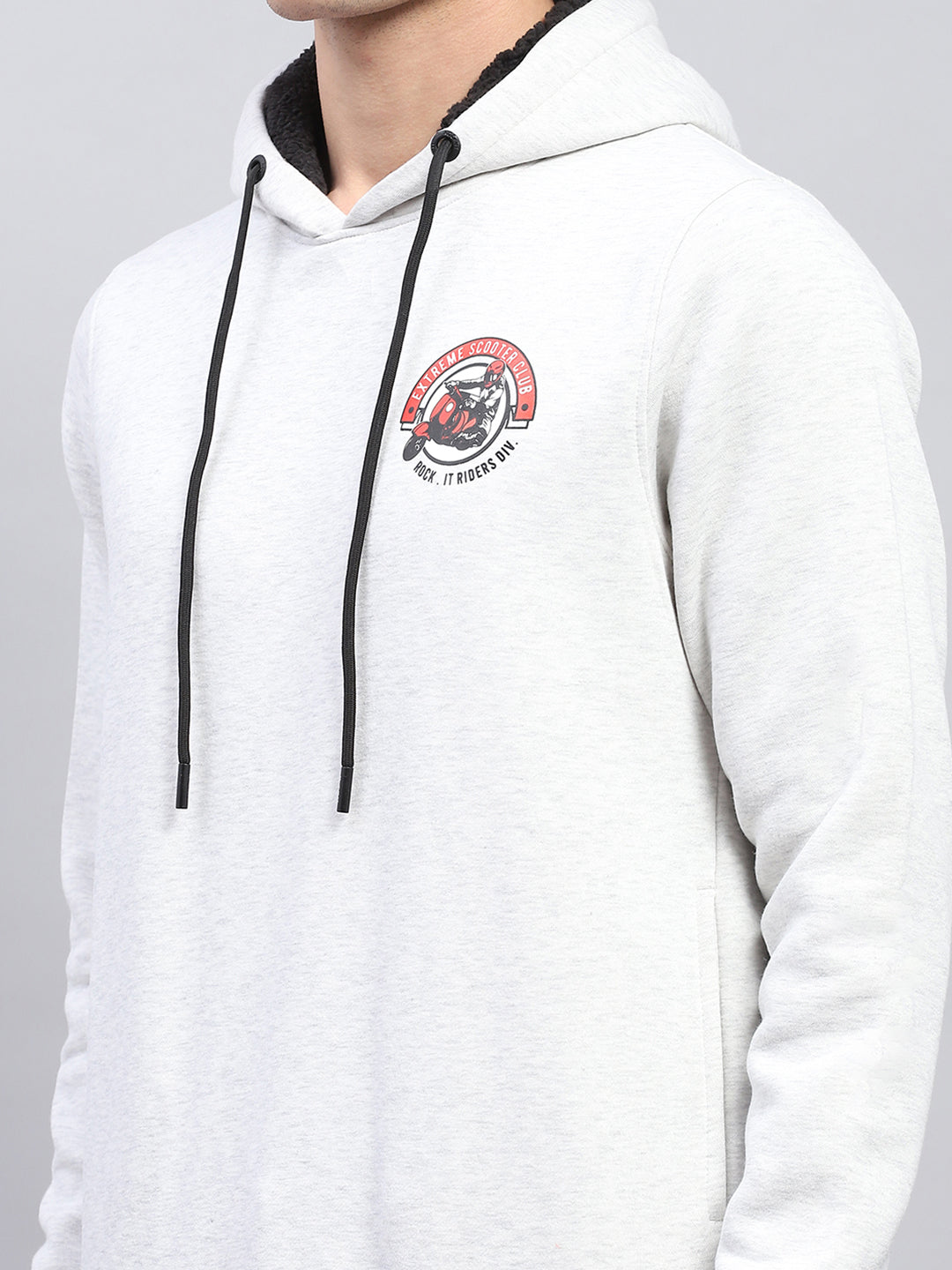 Rock.it Men Grey Printed Hooded Full Sleeve Sweatshirt