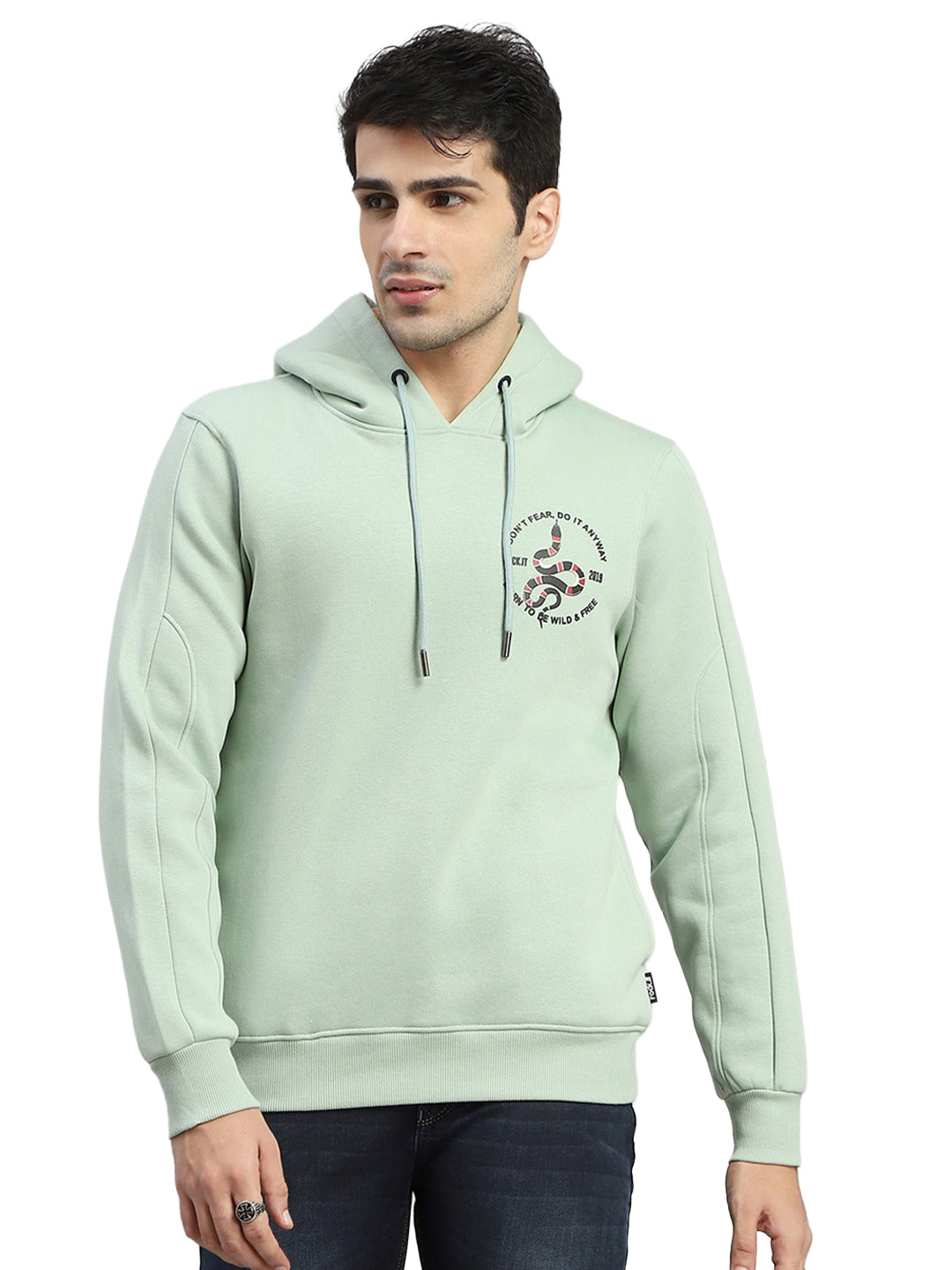 Rock.it Men Green Printed Hooded Full Sleeve Sweatshirt