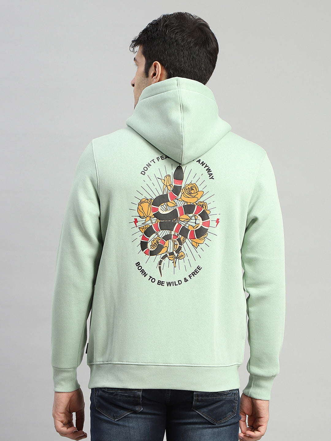 Rock.it Men Green Printed Hooded Full Sleeve Sweatshirt