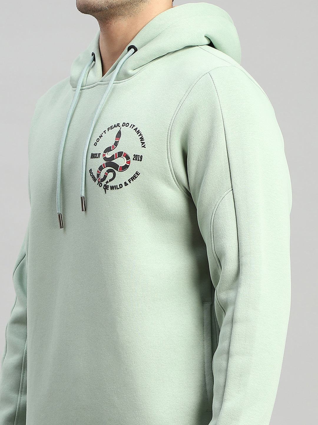 Rock.it Men Green Printed Hooded Full Sleeve Sweatshirt