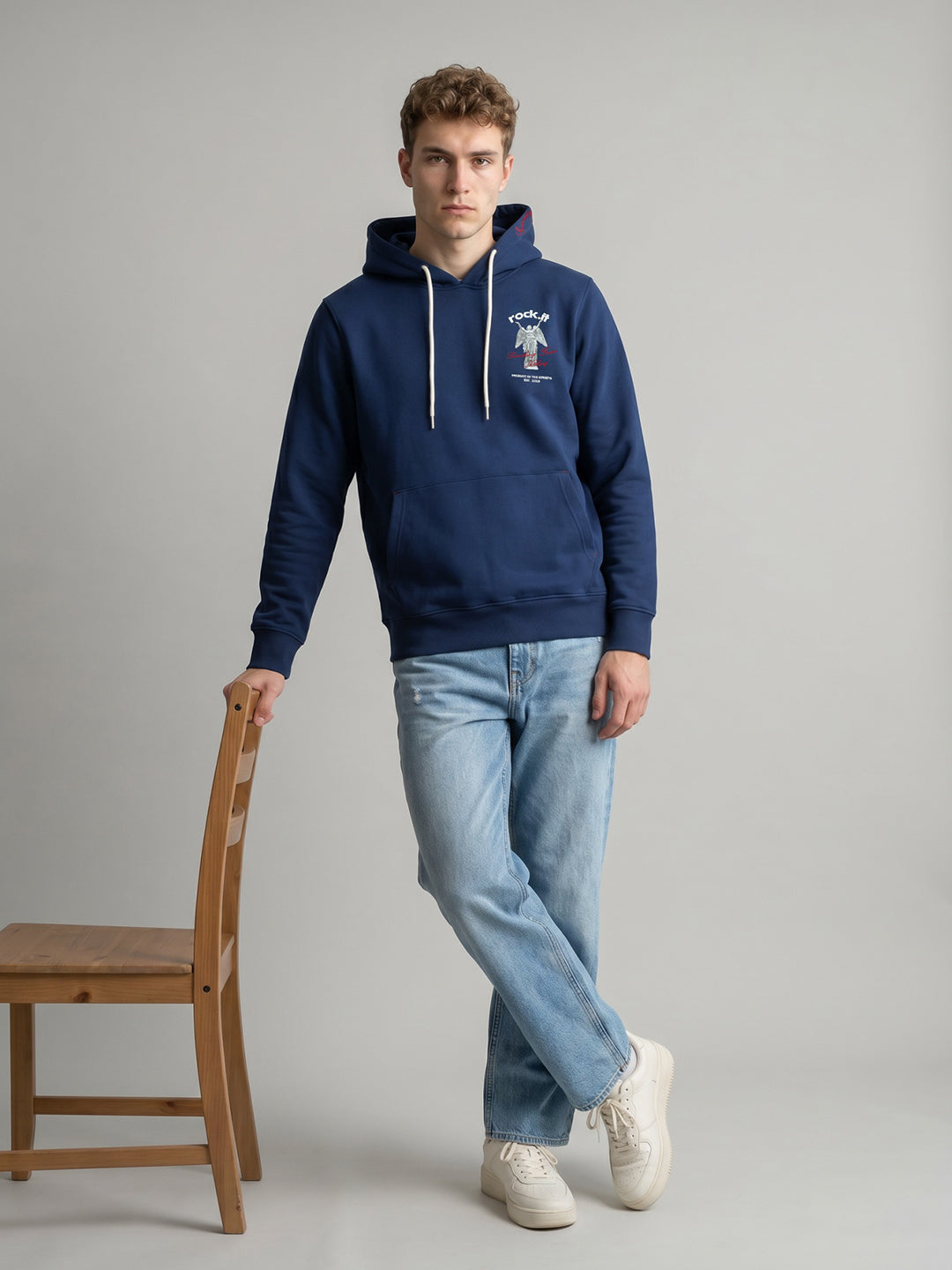 Rock.it Men Blue Back Printed Hooded Full Sleeve Sweatshirt