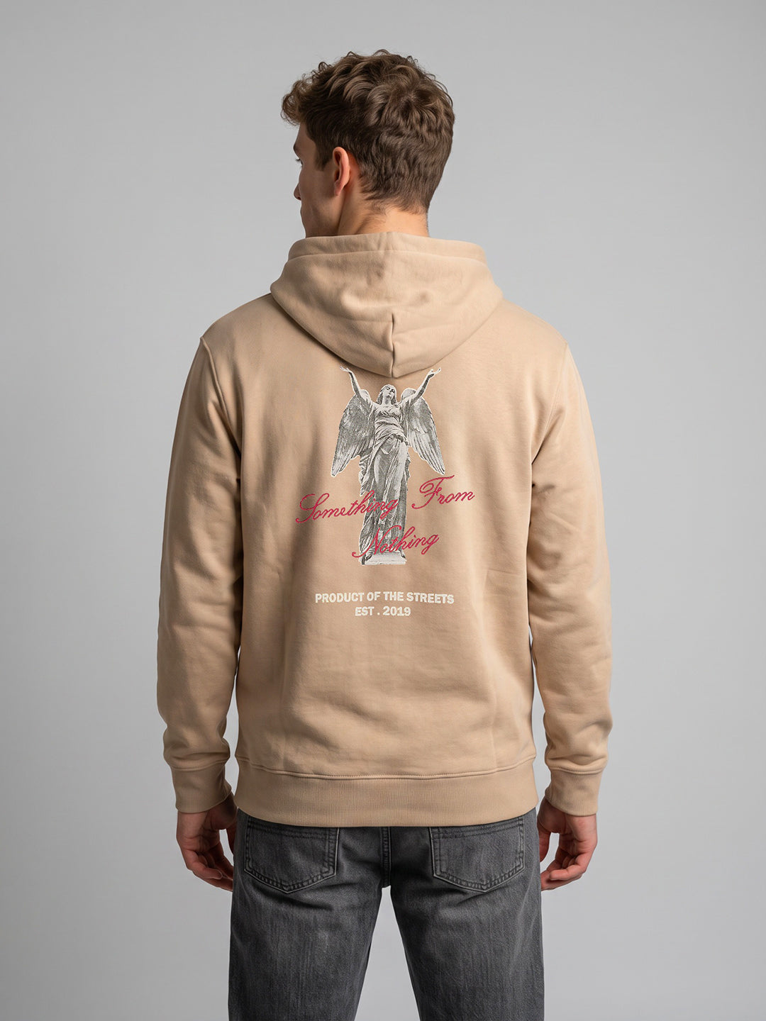 Rock.it Men Beige Back Printed Hooded Full Sleeve Sweatshirt