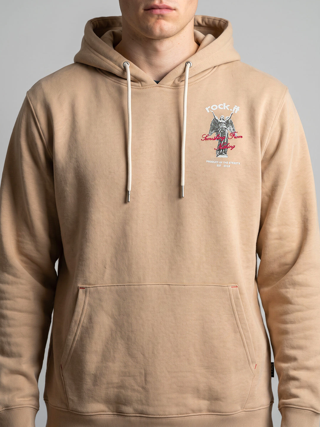 Rock.it Men Beige Back Printed Hooded Full Sleeve Sweatshirt