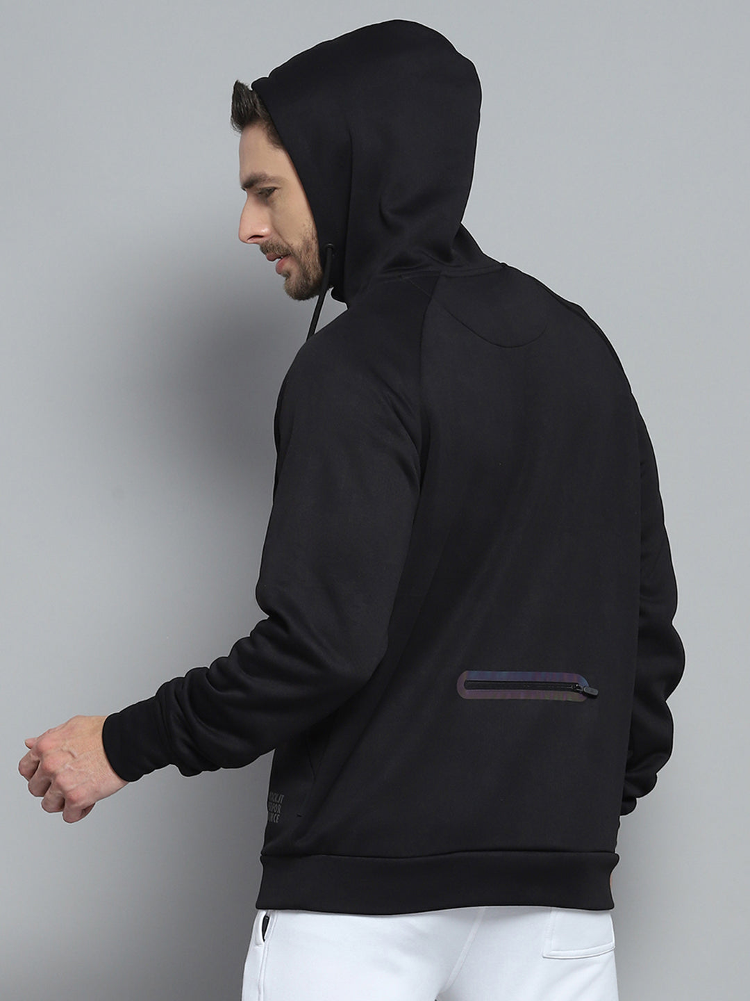 Rock.it Men Black Solid Hooded Full Sleeve Sweatshirt