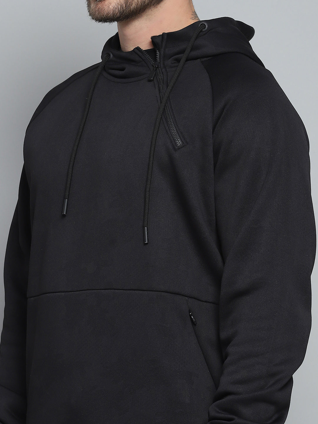 Rock.it Men Black Solid Hooded Full Sleeve Sweatshirt