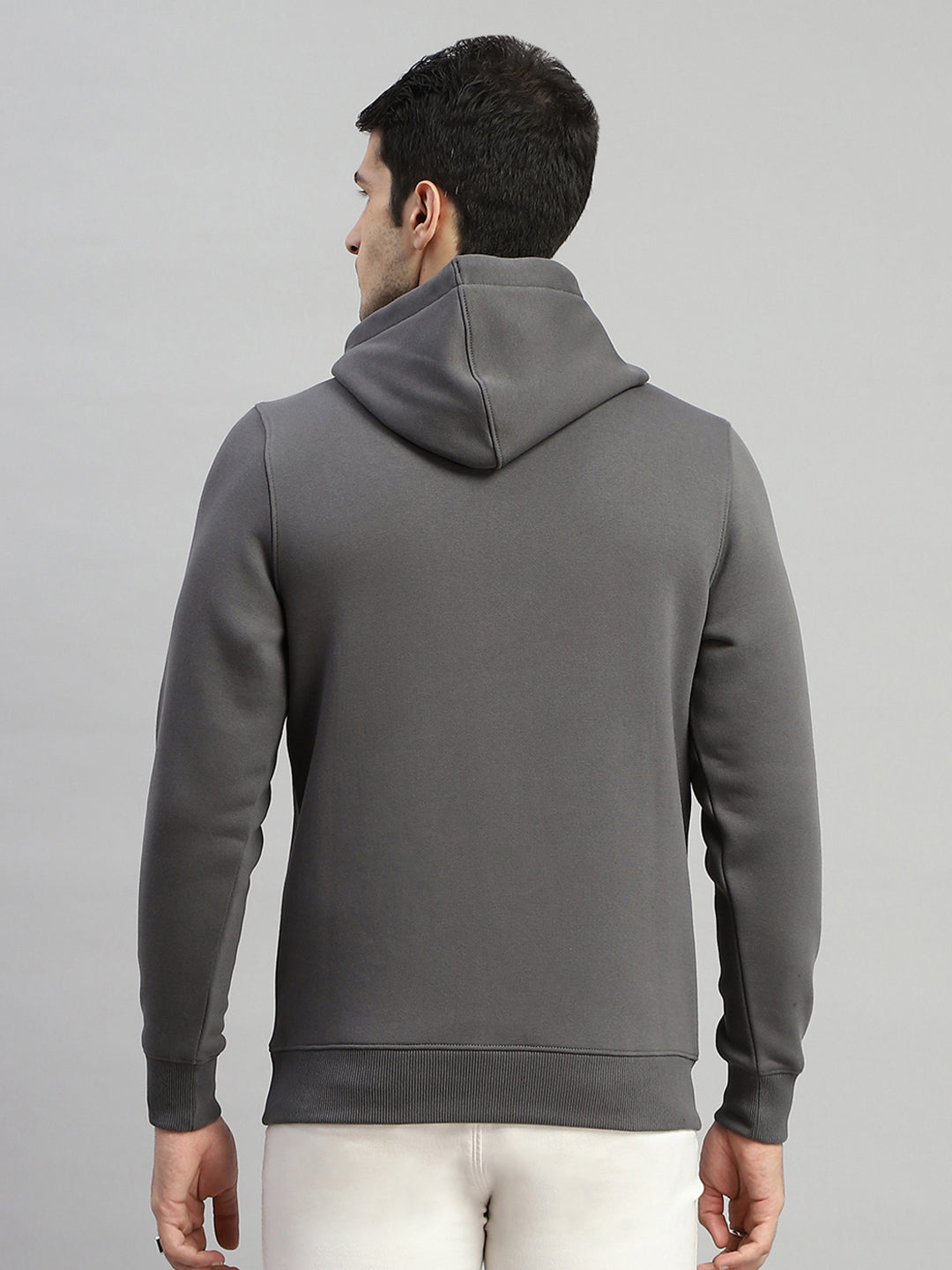 Rock.it Men Grey Solid Hooded Full Sleeve Sweatshirt