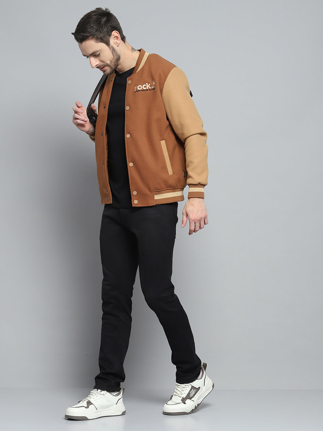 Rock.it Men Rust Printed Band Collar Full Sleeve Sweatshirt