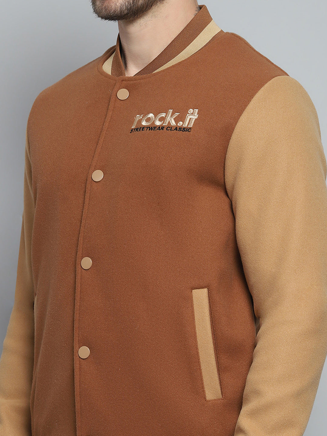 Rock.it Men Rust Printed Band Collar Full Sleeve Sweatshirt