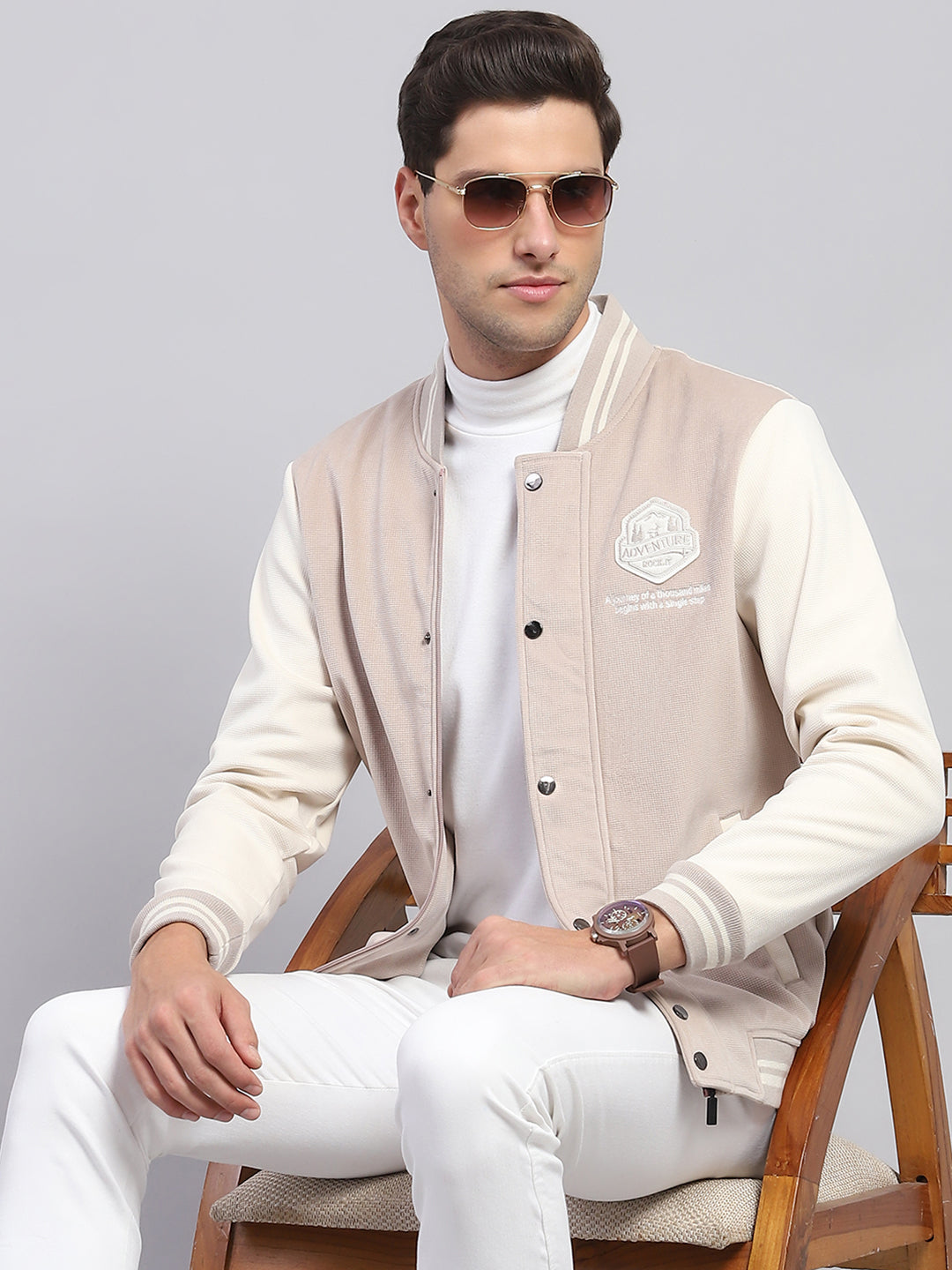 Rock.it Men Beige Printed Mock Neck Full Sleeve Sweatshirt