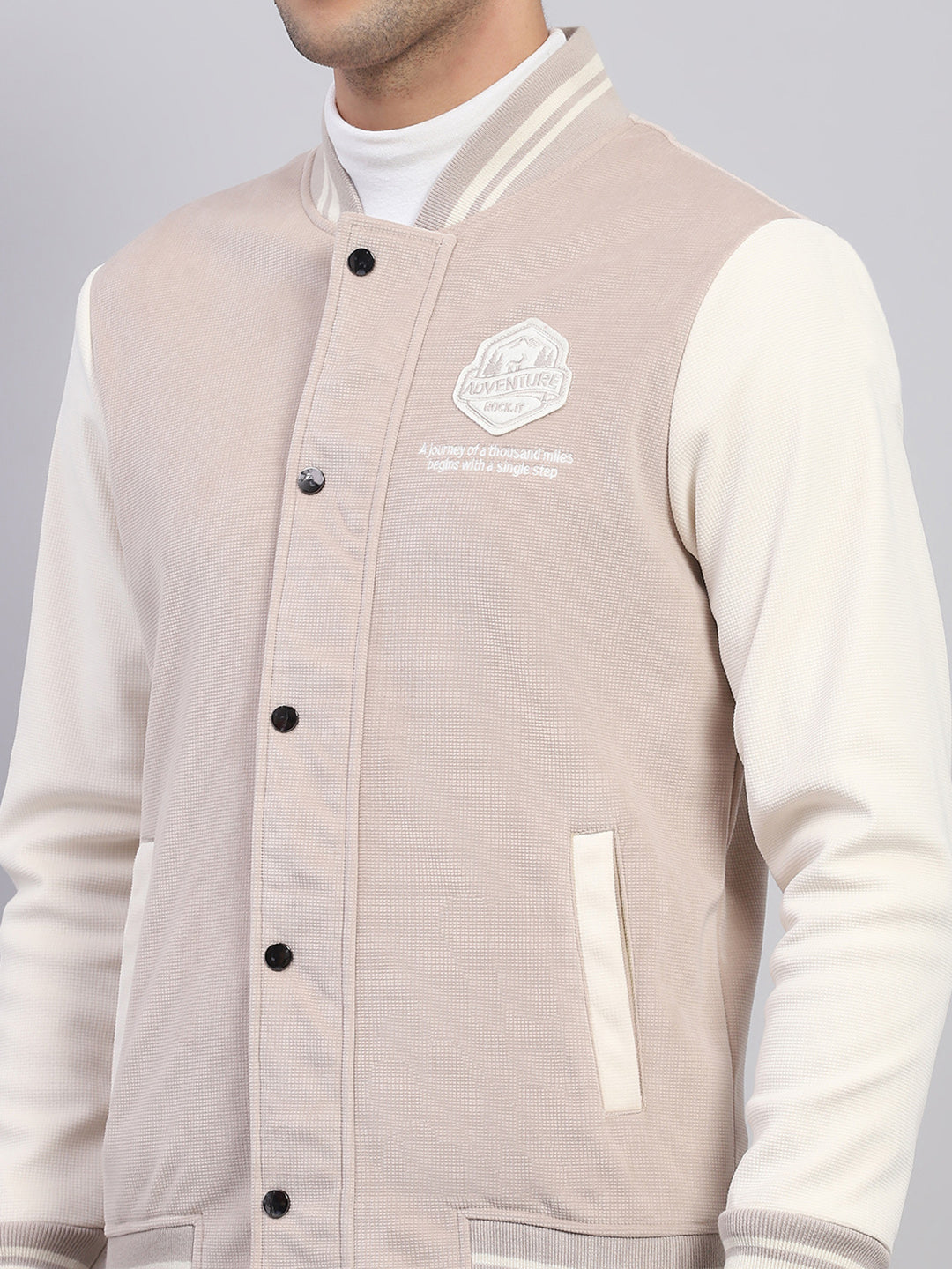 Rock.it Men Beige Printed Mock Neck Full Sleeve Sweatshirt